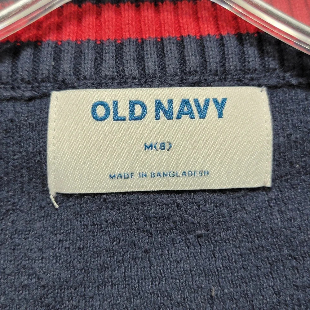 Old Navy Kids Navy Blue Cherry Print Cotton Cardigan Sweater Red Trim Size M 8